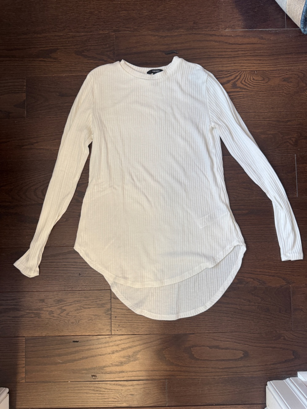 Forever 21 Cream Ribbed Long-Sleeve Top